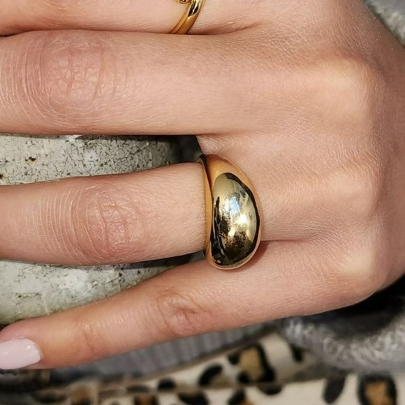 Size 7 Womens Gold Plated Retro Smooth Surface Dome Unisex Finger Ring J… - Picture 8 of 10